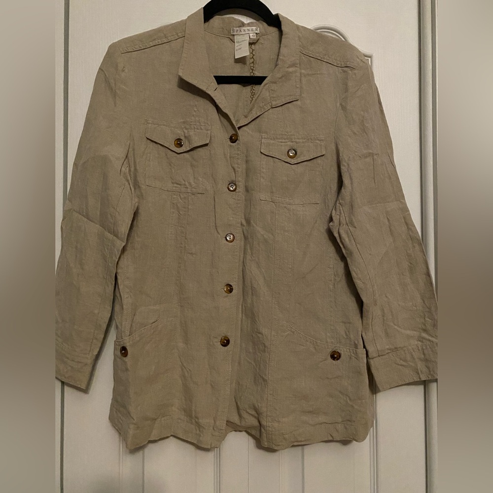 Vintage 100% Linen Spanner Women's Tan shirt/jacket